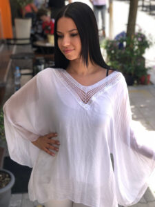 ΜΠΛΟΥΖΑΚΙ ΜΕΤΑΞΩΤΟ ΑΣΠΡΟ ΜΕ ΔΙΑΦΑΝΑ ΜΑΝΙΚΙΑ