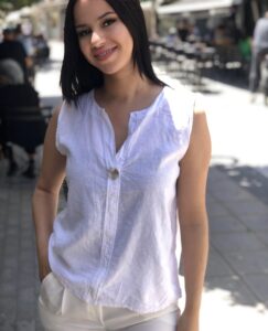 ΜΠΛΟΥΖΑΚΙ ΛΙΝΟ ΑΣΠΡΟ ΑΜΑΝΙΚΟ ΜΕ ΧΡΥΣΟ ΚΟΥΜΠΙ