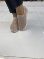 Ροζ Sneakers Slip On με Στρας σε Κάλτσα με χρυσή λεπτομέρεια