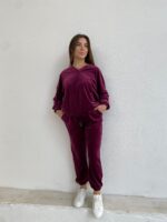 Velvet Σετ Φόρμας Με Χρυσή Λεπτομέρεια Μπορντό