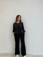 Velvet Σετ Φόρμας Με Χρυσή Λεπτομέρεια Μαύρη