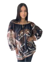 Μαύρη μπλούζα με άσπρο-καφέ λεπτομέρειες