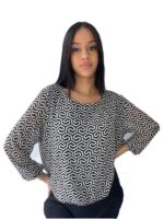 Μπλούζα εμπριμέ με μπλε τελείωμα