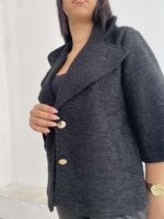 Μαύρο παλτό με χρυσές λεπτομέρειες 3/4 μανίκι - Image 2