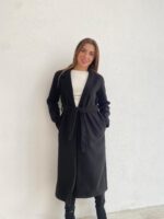 Παλτό longline μακρύ με ζώνη μαύρη