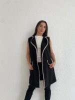 Παλτό αμάνικο μαύρο με άσπρες λεπτομέρειες