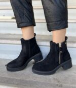 Μαύρα Σουέτ Μποτάκια με φερμουάρ