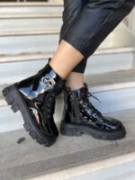 Μαύρα Δίπατα Λουστρίν Αρβυλάκια με Εσωτερικό Φερμουάρ και Κορδόνια - Image 2