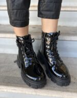 Μαύρα Δίπατα Λουστρίν Αρβυλάκια με Εσωτερικό Φερμουάρ και Κορδόνια - Image 3