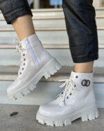 Άσπρα Δίπατα Λουστρίν Αρβυλάκια Με Εσωτερικό Φερμουάρ Και Κορδόνια