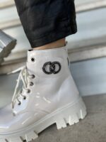 Άσπρα Δίπατα Λουστρίν Αρβυλάκια Με Εσωτερικό Φερμουάρ Και Κορδόνια - Image 2