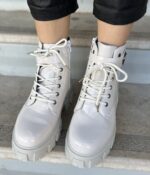 Άσπρα Δίπατα Λουστρίν Αρβυλάκια Με Εσωτερικό Φερμουάρ Και Κορδόνια - Image 3