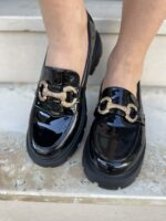 Μαύρα λουστρίν Loafers Classic με Χρυσή Αλυσίδα