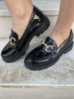 Μαύρα λουστρίν Loafers Classic με Χρυσή Αλυσίδα - Image 3