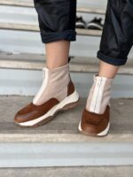 Sneaker μποτάκι μπέζ-καφέ με φερμουάρ