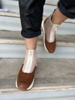 Sneaker μποτάκι μπέζ-καφέ με φερμουάρ - Image 2