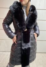 Μακρύ μεσάτο μπουφάν με πλούσια γούνα και ζώνη - Image 4